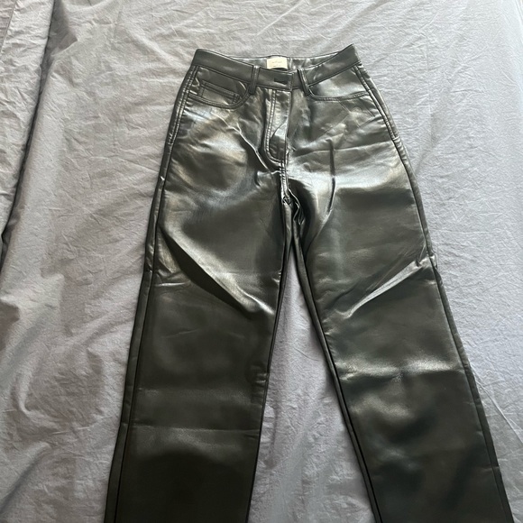 Aritzia Wilfred Melina Black Straight Leg Leather Pants - Picture 3 of 5